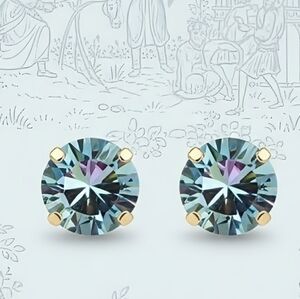 Large Aquamarine Light Blue  Sparkling Crystal Stud Earrings In Brass